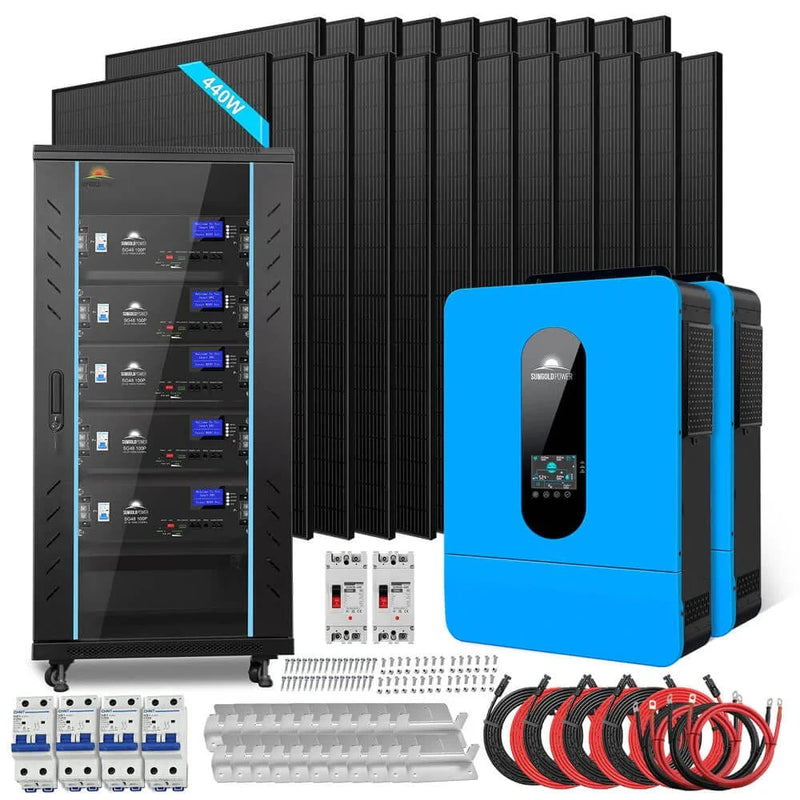 SunGold Power Off Grid Solar Kit 13000W 48VDC 120V/240V LifePo4 25.6KWH Lithium Battery 22 X 440 Watts Solar Panels