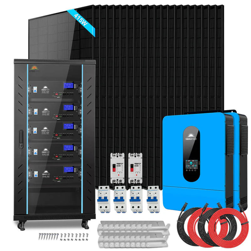 SunGold Power Off-Grid Solar Kit 13000W 48VDC 120V/240V LifePo4 25.6KWH Lithium Battery 20 X 415 Watts Solar Panels