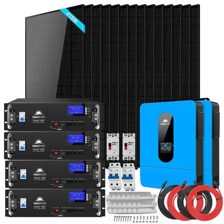 SunGold Power Off-grid Solar Kit 13000W 48VDC 120V/240V LifePo4 20.48KWH Lithium Battery 14 X 415 Watts Solar Panels