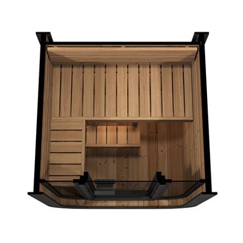 SaunaLife CL3G Cube Sauna interior upper view featuring the seats and floor