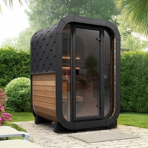 SaunaLife CL3G Cube Sauna front and side view outdoor garden