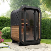 SaunaLife CL3G Cube Sauna front and side view outdoor garden