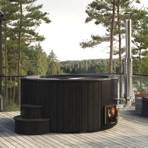 SaunaLife Model S6B Soak-Series Home Wood-Burning Hot Tub, Black | 7 Persons