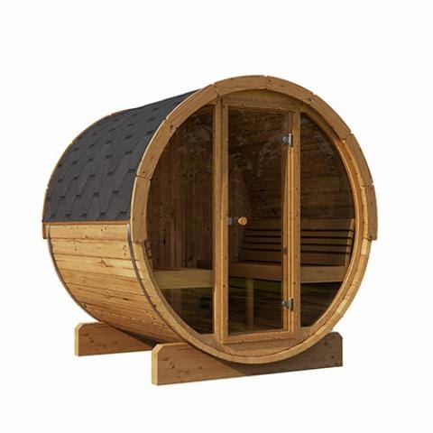 SaunaLife Model E7G Sauna Barrel front and side view