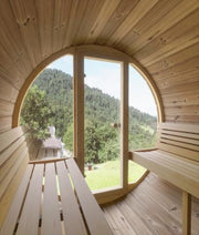 SaunaLife Model E8G Outdoor Sauna Barrel interior shot
