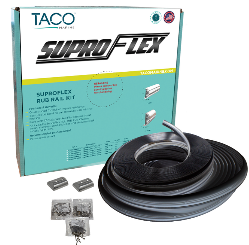TACO SuproFlex Rub Rail Kit w/Flex Vinyl Overlay Insert - 2"H x 1-1/4"W x 60'L - Black w/Black Insert [V11-9993BBK60-2]
