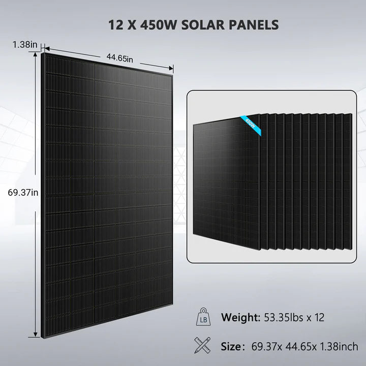 SunGold Power Off Grid Solar Kit 10000W 48VDC 120V/240V LifePO4 20.48KWH Lithium Battery 12 X 450 Watts Solar Panels | SGR-10K20E