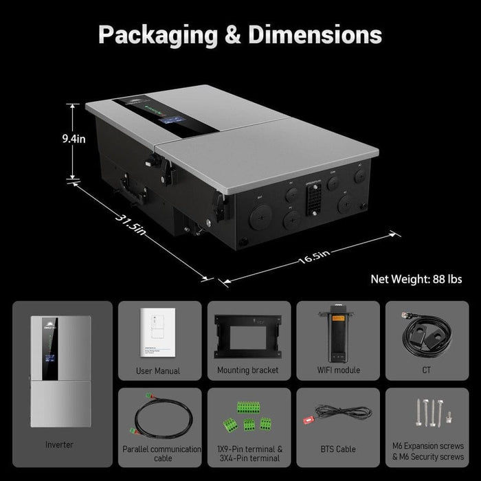 SunGold Power Hybrid Inverter Dimensions and accessories