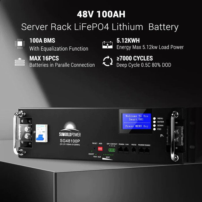 SunGold Power 48V 100AH Server Rack LiFePO4 Lithium Battery details and features