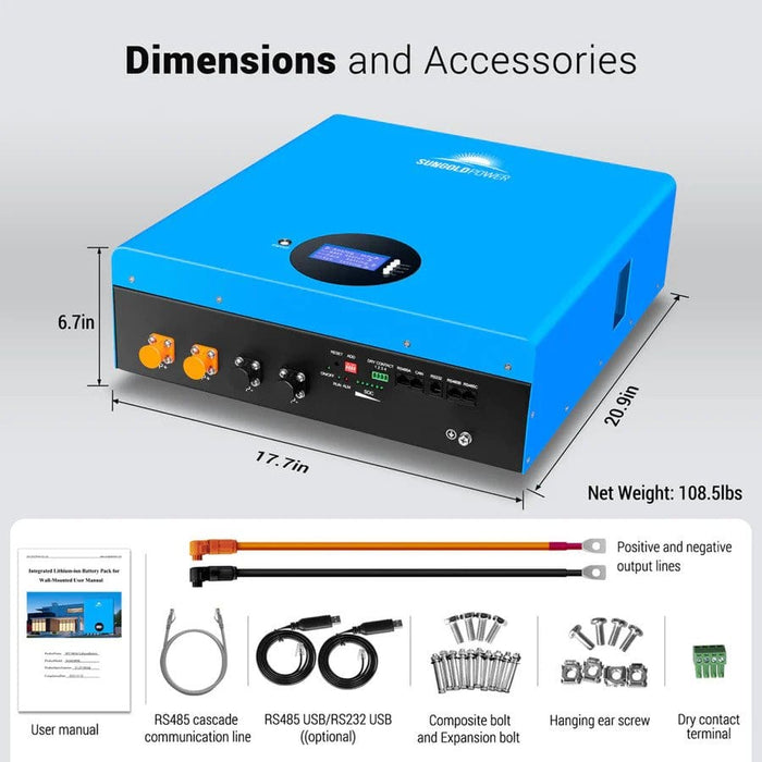 SunGold Power Lithium Battery Dimensions and Accessories
