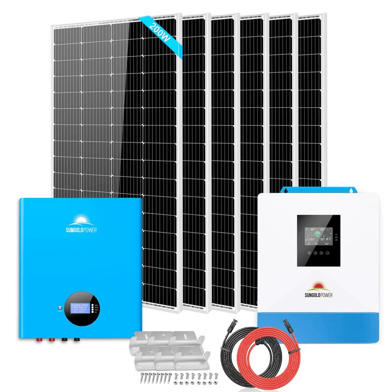 Solar power system featuring panels, inverter, and installation components