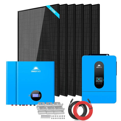 Solar energy system includes six 370W panels, inverter, and various connection components
