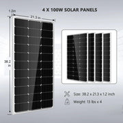 SunGold Power Off Grid Solar Kit 3000W Inverter 4X 100W Solar panels and dimensions