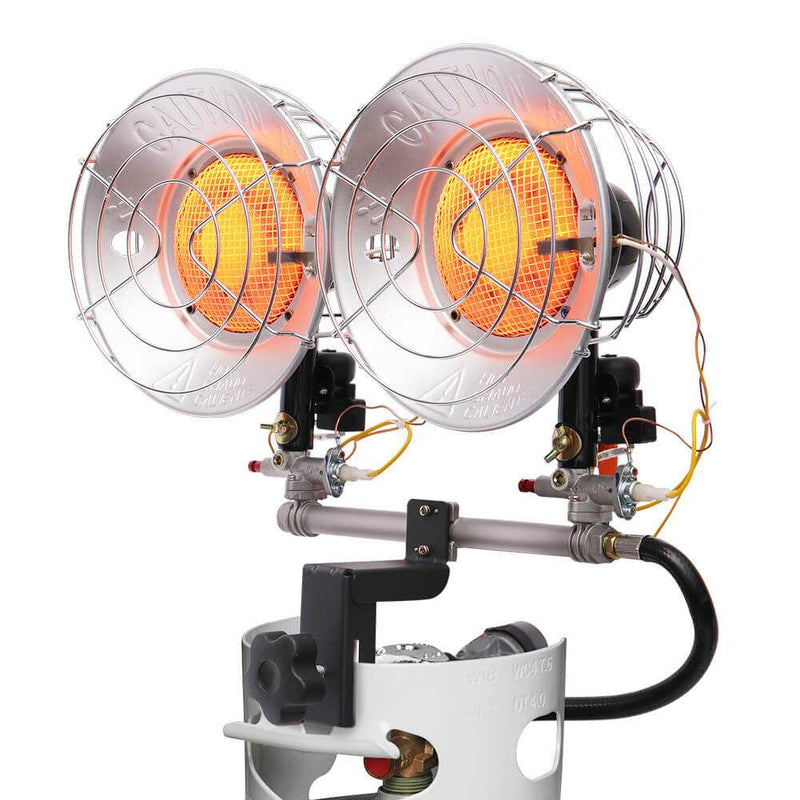 Camplux Propane Tank Top Heater, Camplux Outdoor Tanktop Heater with Tip-Over Switch for Garage, Camping, Hunting, Double Burner Heavy Duty Steel 30,000 BTU