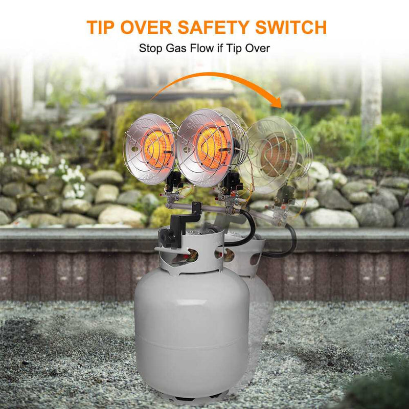 Camplux Propane Tank Top Heater, Camplux Outdoor Tanktop Heater with Tip-Over Switch for Garage, Camping, Hunting, Double Burner Heavy Duty Steel 30,000 BTU