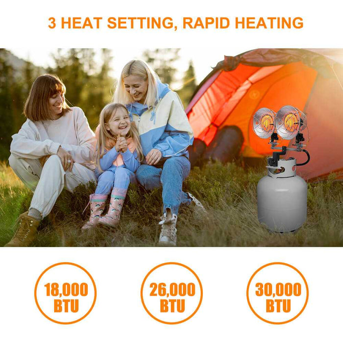 Camplux Propane Tank Top Heater, Camplux Outdoor Tanktop Heater with Tip-Over Switch for Garage, Camping, Hunting, Double Burner Heavy Duty Steel 30,000 BTU