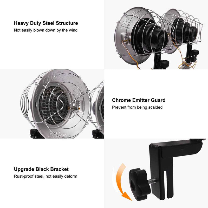 Camplux Propane Tank Top Heater, Camplux Outdoor Tanktop Heater with Tip-Over Switch for Garage, Camping, Hunting, Double Burner Heavy Duty Steel 30,000 BTU