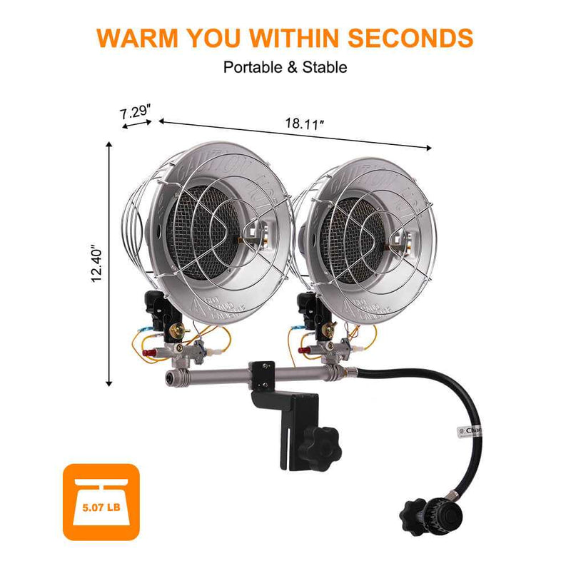 Camplux Propane Tank Top Heater, Camplux Outdoor Tanktop Heater with Tip-Over Switch for Garage, Camping, Hunting, Double Burner Heavy Duty Steel 30,000 BTU