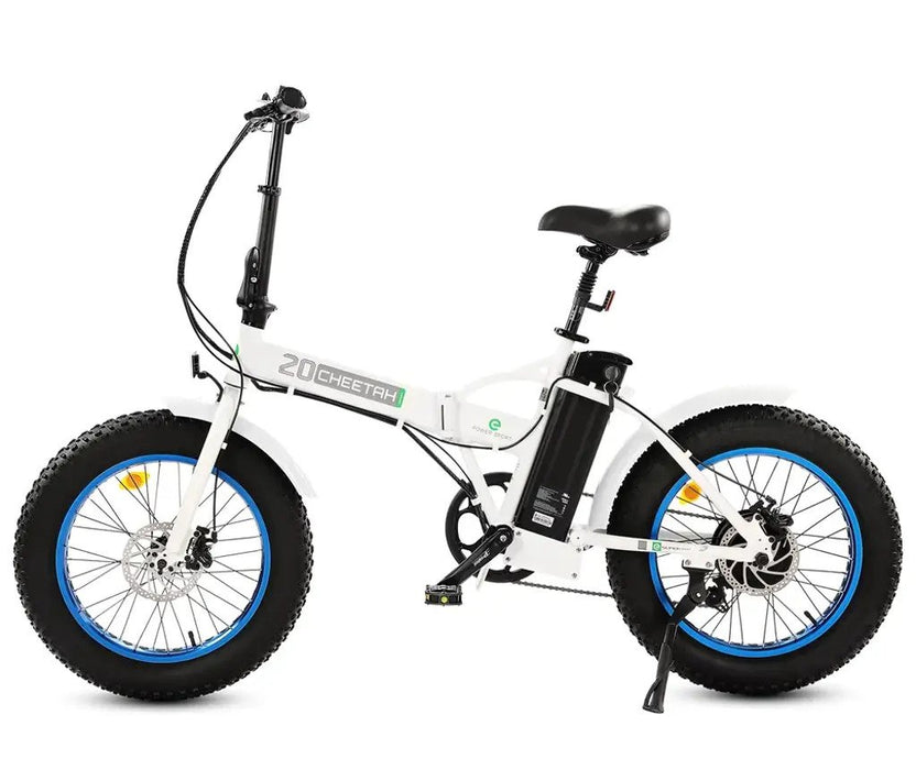 Ecotric 20" Fat Tire Portable and Folding Electric Bike - White and Blue | UL Certified