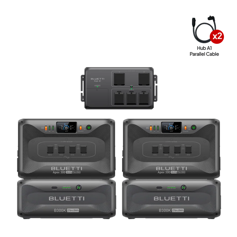 Bluetti 2x Apex 300 Versatile Solar Generator Power Station (7,680W | 5,528Wh)+ 2x B300K Expansion Battery (5529.6Wh)+ Hub A1
