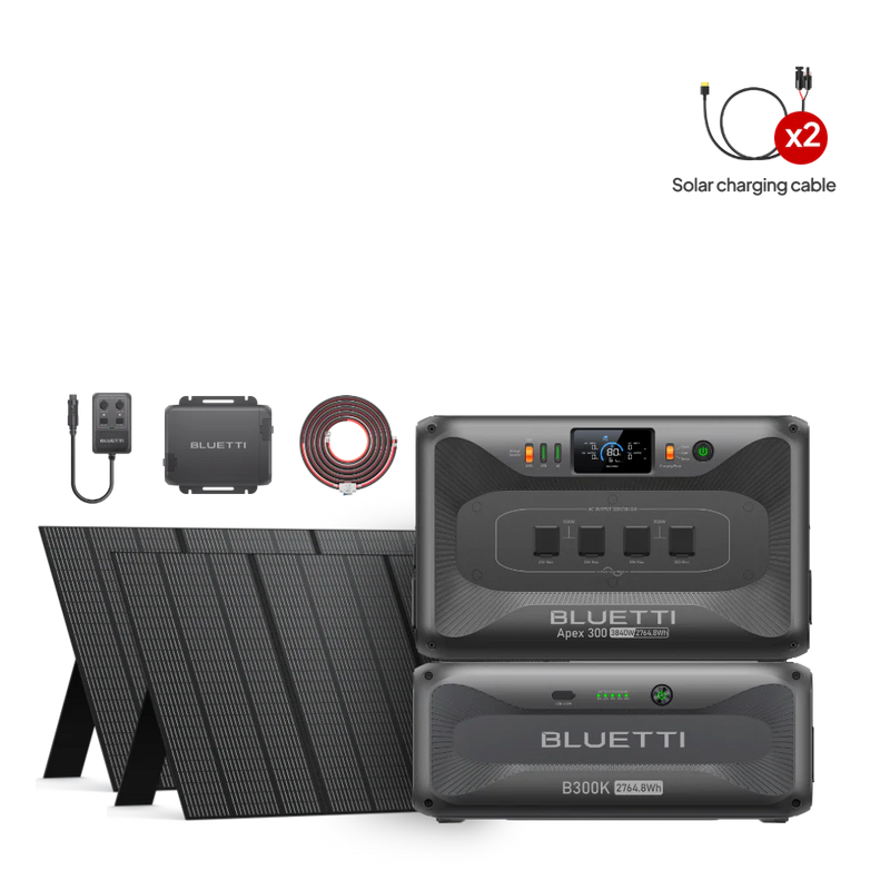 Bluetti Apex 300 Versatile Solar Generator Power Station (3,840W | 2,764.8Wh) + B300K Expansion Battery (2764.8Wh) + Charger 1 + Hub D1 + 2x 350W Solar Panel