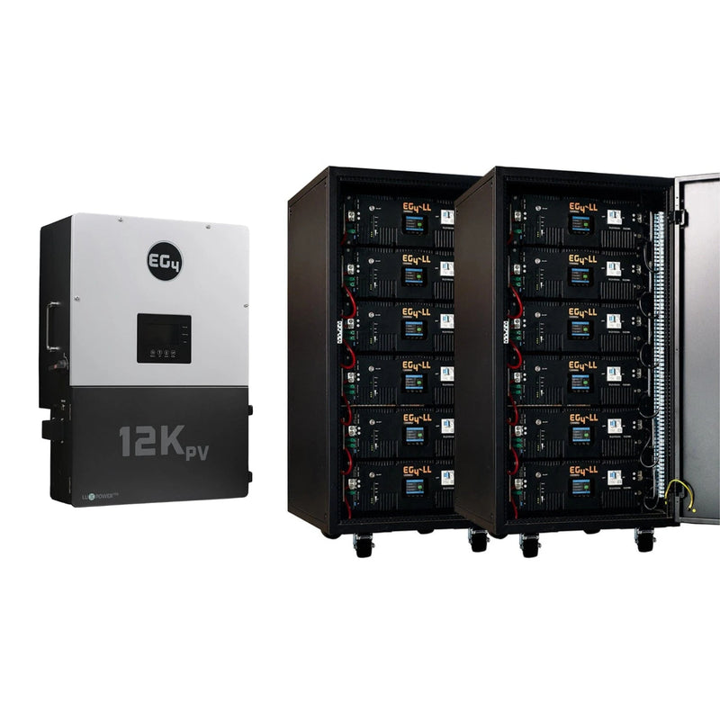 EG4 Hybrid Power Kit | 8kW 120/240V Output 48VDC - 61.44kWh System Bundle | EG4 12kPV Hybrid Inverter + 12 x EG4 LL-S Lithium Server Rack Battery | 2 x Battery Rack