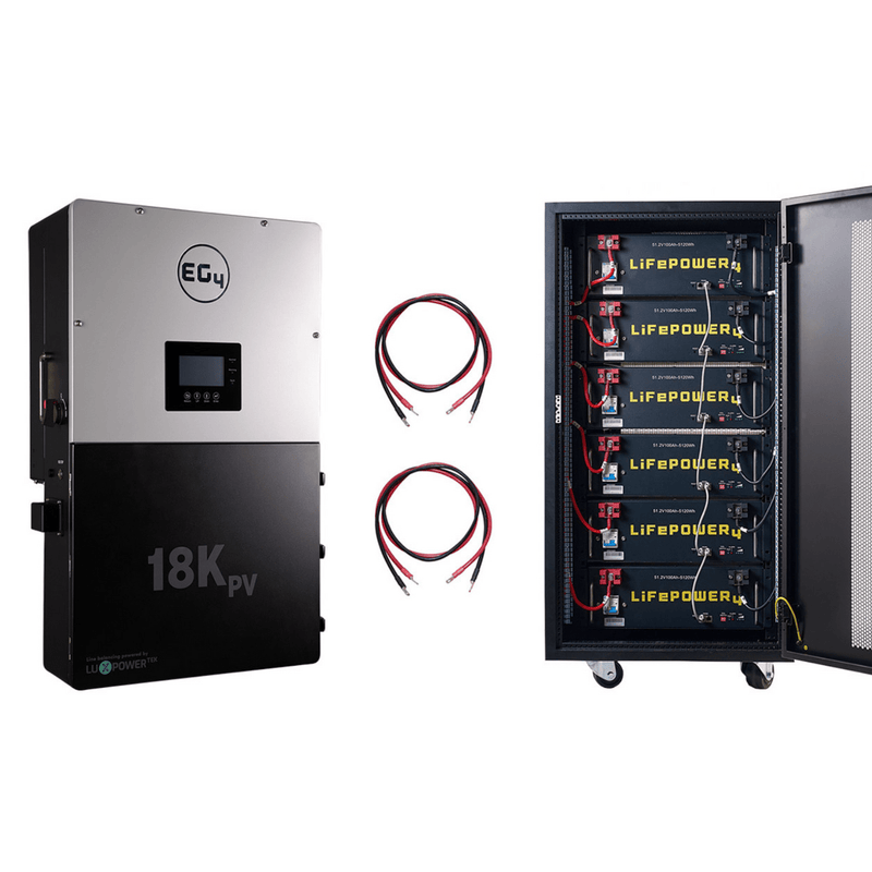 EG4 Hybrid Power Kit | 12kW 120/240V Output 48VDC - 30.72kWh System Bundle | EG4 18kPV Hybrid Inverter + 6 x EG4 LifePower4 V2 Lithium Server Rack Battery | Battery Rack