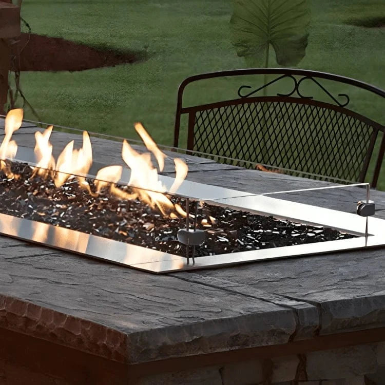 American Hearth Carol Rose 48" Outdoor Fire Pit Linear Tall Wind Deflector Glass Accessory