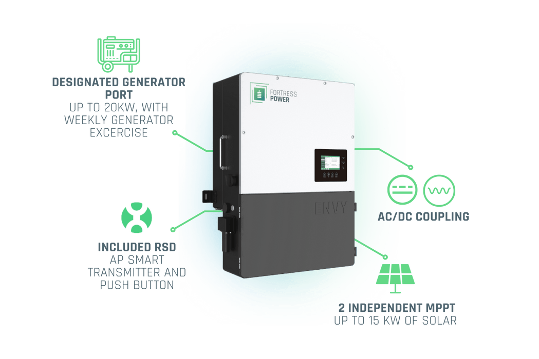 Fortress Power Envy 10kW All-In-One Split Phase Hybrid Inverter | 120/240VAC | 48VDC