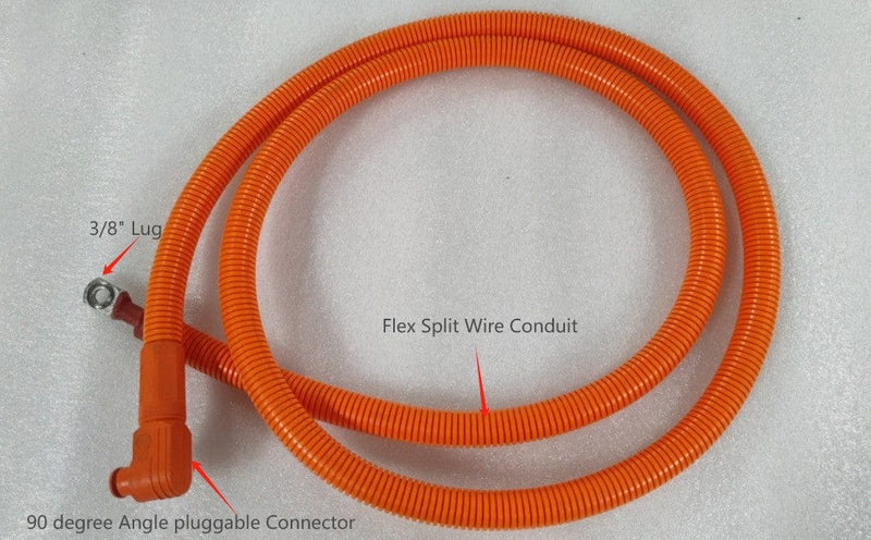 RUiXU "1/0 AWG cables - 3/8"" Lug + 90 degree angle pluggable connector | Orange+ Black,  140cm / 200cm "