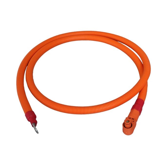 RUiXU "1/0 AWG cables - 3/8"" Lug + 90 degree angle pluggable connector | Orange+ Black,  140cm / 200cm "