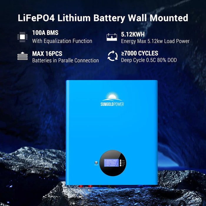 SunGold Power 5.12KWH Powerwall LifePo4 Lithium Battery