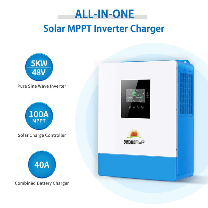 SunGold Power Solar Kit 5000W 48V 120V Output 10.24KWH Lithium Battery 2700 Watt Solar Panel
