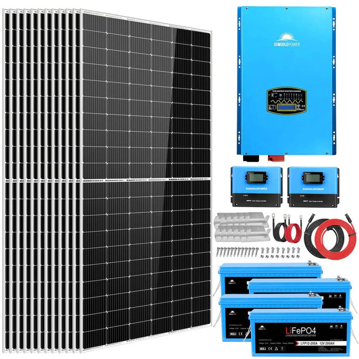 SunGold Power Complete Off Grid Solar Kit 12000W 48V 120V/240V Output 10.24KWH Lithium Battery 5400 Watt Solar Panel