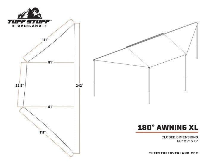 Tuff Stuff® Overland 180º XL Awning With Mounting Brackets