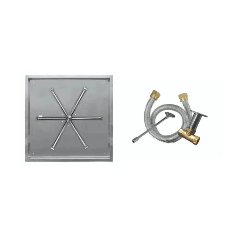 Firegear Stainless Steel Square Drop-In Pan Natural Gas Fire Pit Burner Kit with Match Throw Ignition System