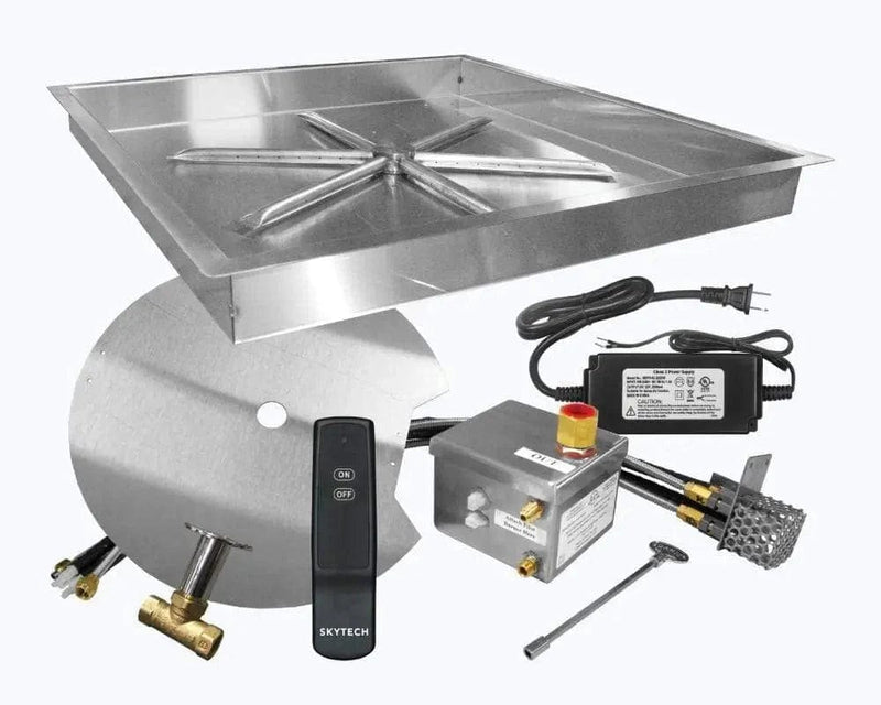 Firegear Stainless Steel Square Drop-In Pan Gas Fire Pit Burner Kit with AWS Electronic Ignition System