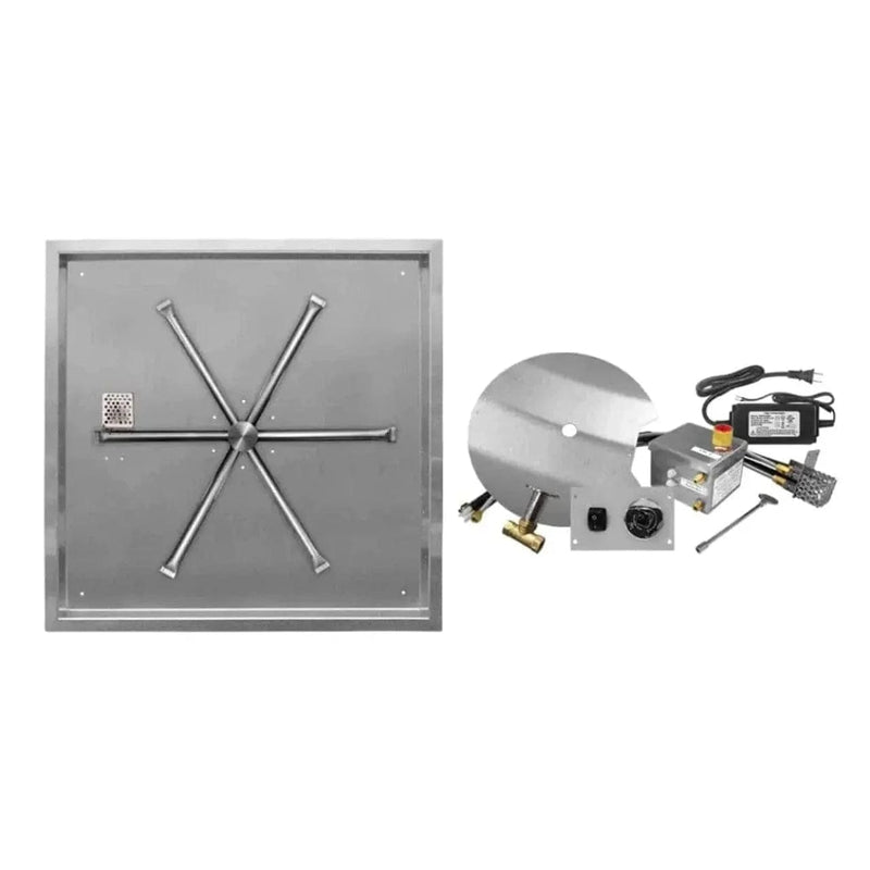 Firegear Stainless Steel Square Flat Pan Gas Fire Pit Burner Kit with AWS Electronic Ignition System