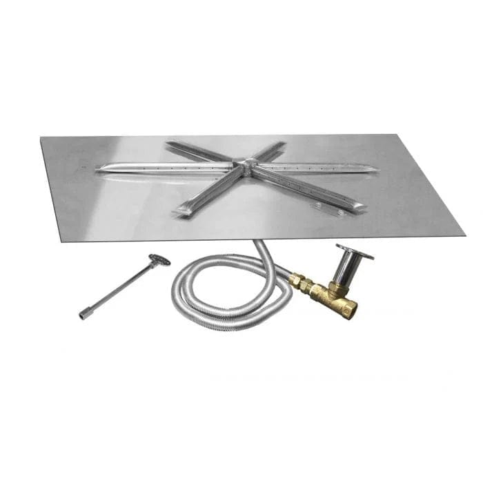 Firegear Stainless Steel Square Flat Pan Natural Gas Fire Pit Burner Kit with Match Throw Ignition System