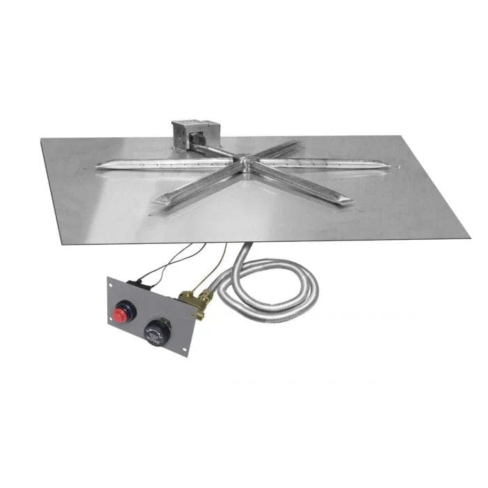 Firegear Stainless Steel Square Flat Pan Natural Gas Fire Pit Burner Kit with Match Throw Ignition System