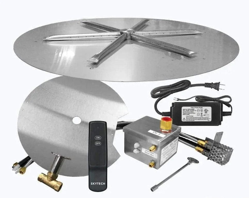 Firegear Stainless Steel Round Flat Pan Gas Fire Pit Burner Kit with AWS Electronic Ignition System