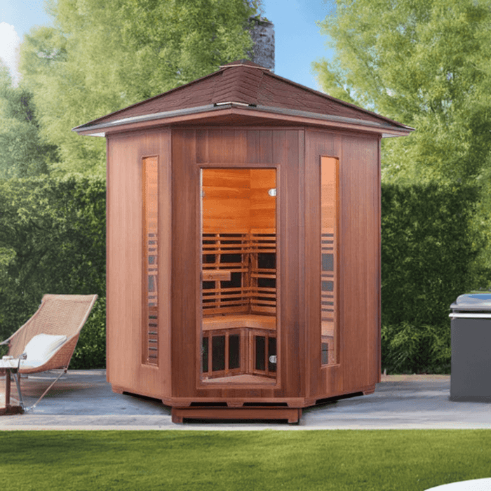 Enlighten InfraNature Duet Diamond 4 Corner Peak Roof Hybrid Infrared/Traditional Outdoor Sauna | 4 Persons