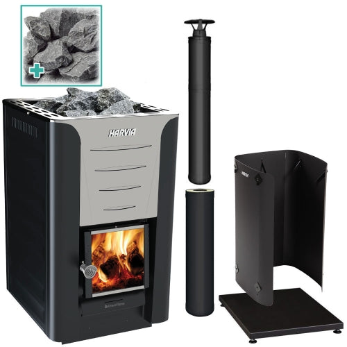 Harvia Pro 20 BK Pkg 24kW Wood-Burning Sauna Stove Package