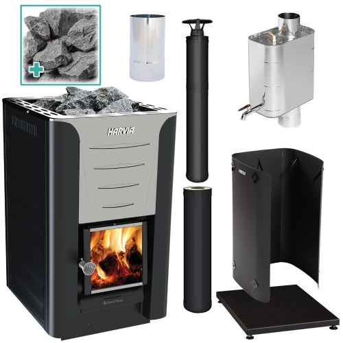 Harvia Pro 20 BK WH Pkg 24kW Wood-Burning Sauna Stove Package