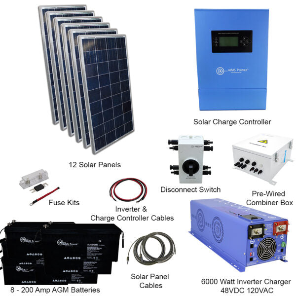Aims Power Off Grid Solar Kit | 6000W Pure Sine Inverter 48VDC | 1980 Watt Solar Panels | 400A Batteries