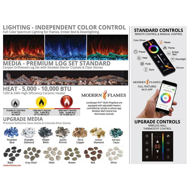 Modern Flames LANDSCAPE PRO MULTI 120" Multi-Sided Built-In Electric Fireplace (11.5" Deep - 120" x 16" Viewing)