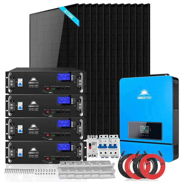 SunGold Power Off grid Solar Kit 8000W 48VDC 120V/240V LifePo4 4 x 5.12 KWH Lithium Battery 12 X 415 Watts Solar Panels