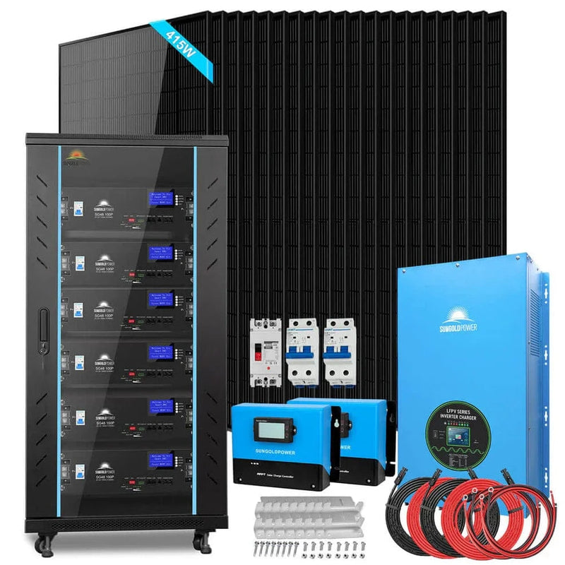 SunGold Power Off-grid Solar Kit 15000W 48VDC 120V/240V LifePo4 20.48KWH Lithium Battery 20 X 415 Watts Solar Panels