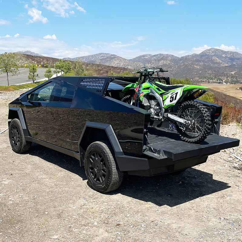 cybertruck mountainbike CYBERTRUCKco TESLA CYBERTRUCK MOTO RACK -Stainless Steel & Aluminum Matte Black