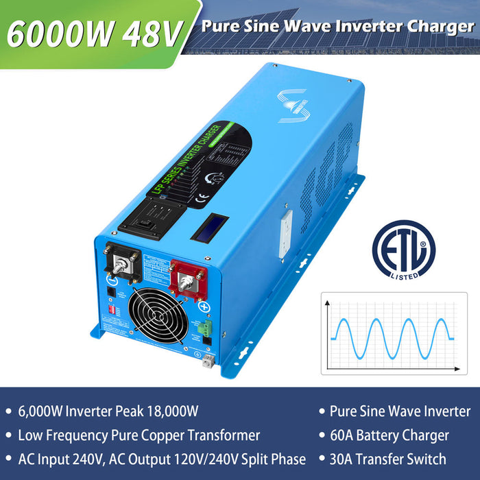 SunGold Power 6000W DC 48V Pure Sine Split Phase Inverter with Charger